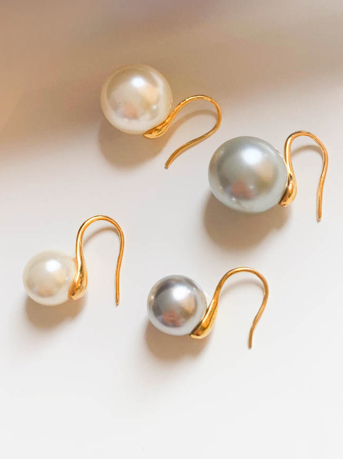 Swarovski White/ Silver Gray Faux Pearl Gold Hook Earrings