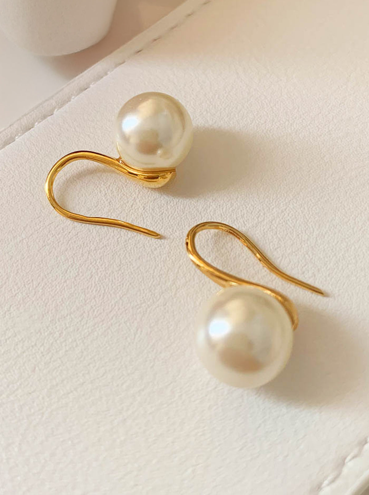 Swarovski White/ Silver Gray Faux Pearl Gold Hook Earrings