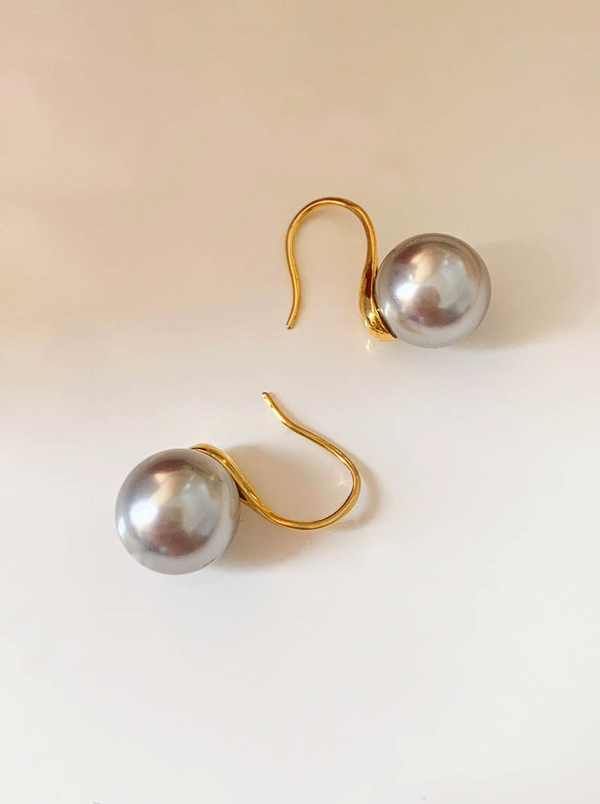 Swarovski White/ Silver Gray Faux Pearl Gold Hook Earrings