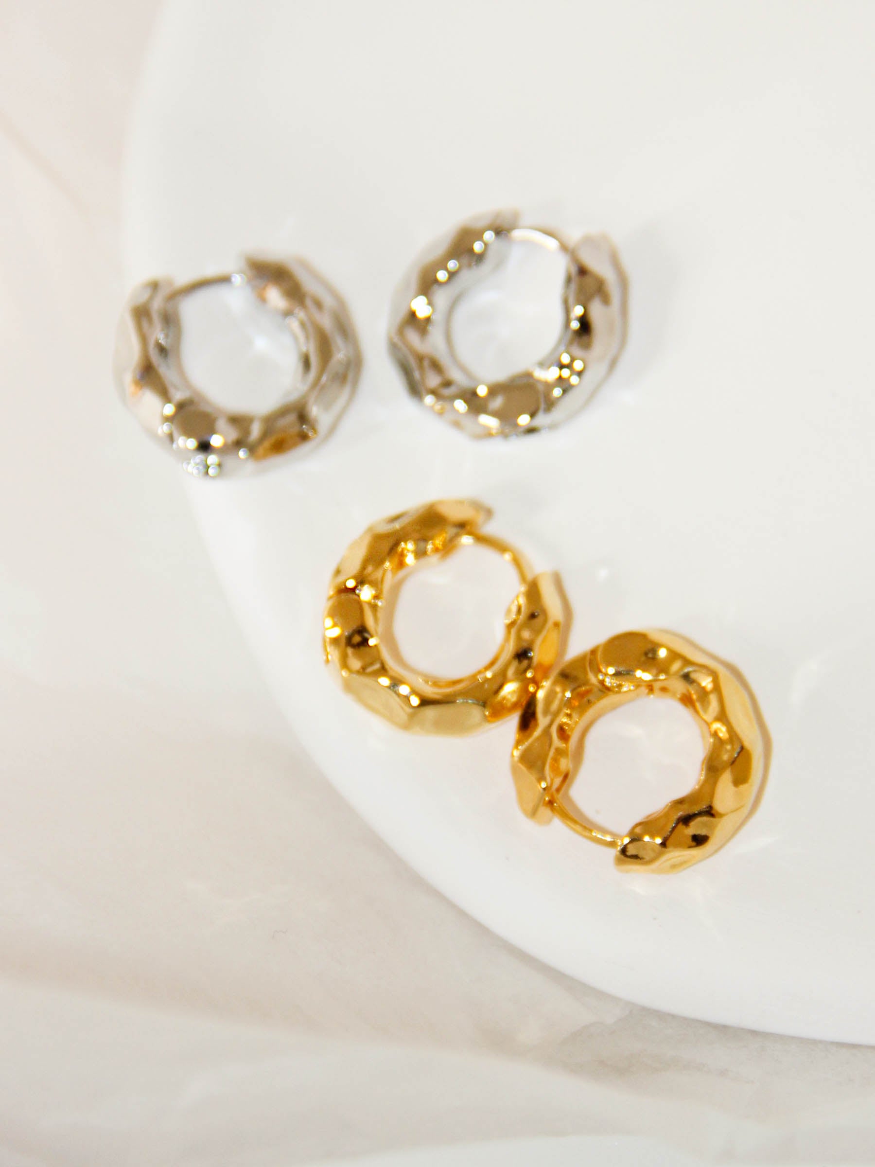 Gold/ Silver Textured Huggie Hoop Earrings