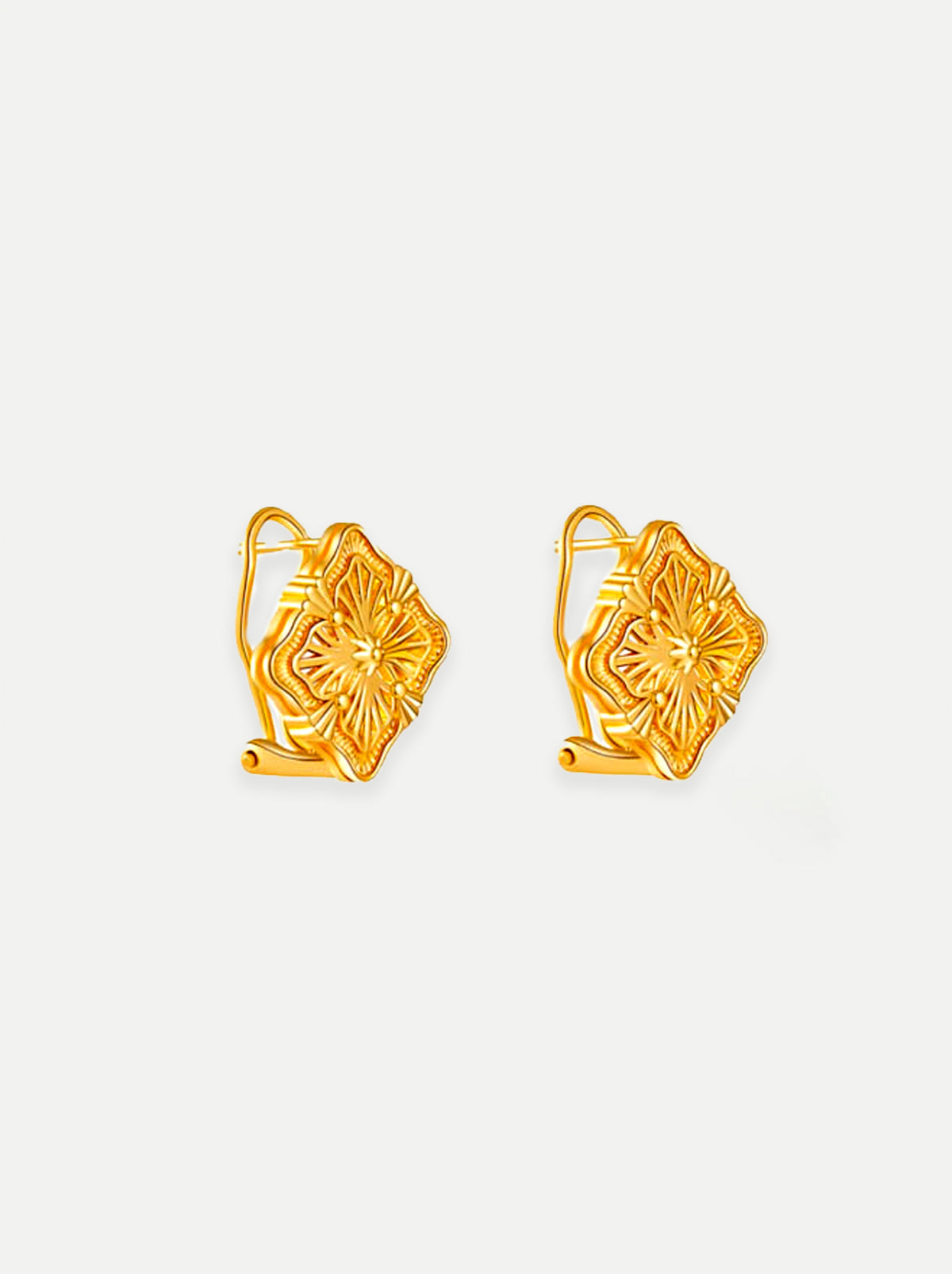 Gold Square Embellished Flower Stud Earrings