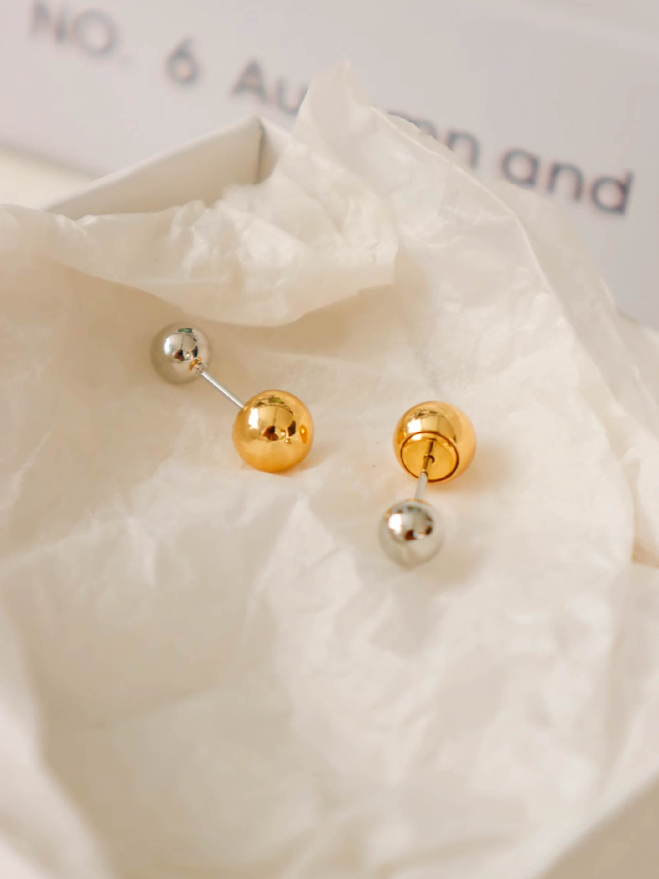 Gold Silver Duo Tone Ball Stud Earrings