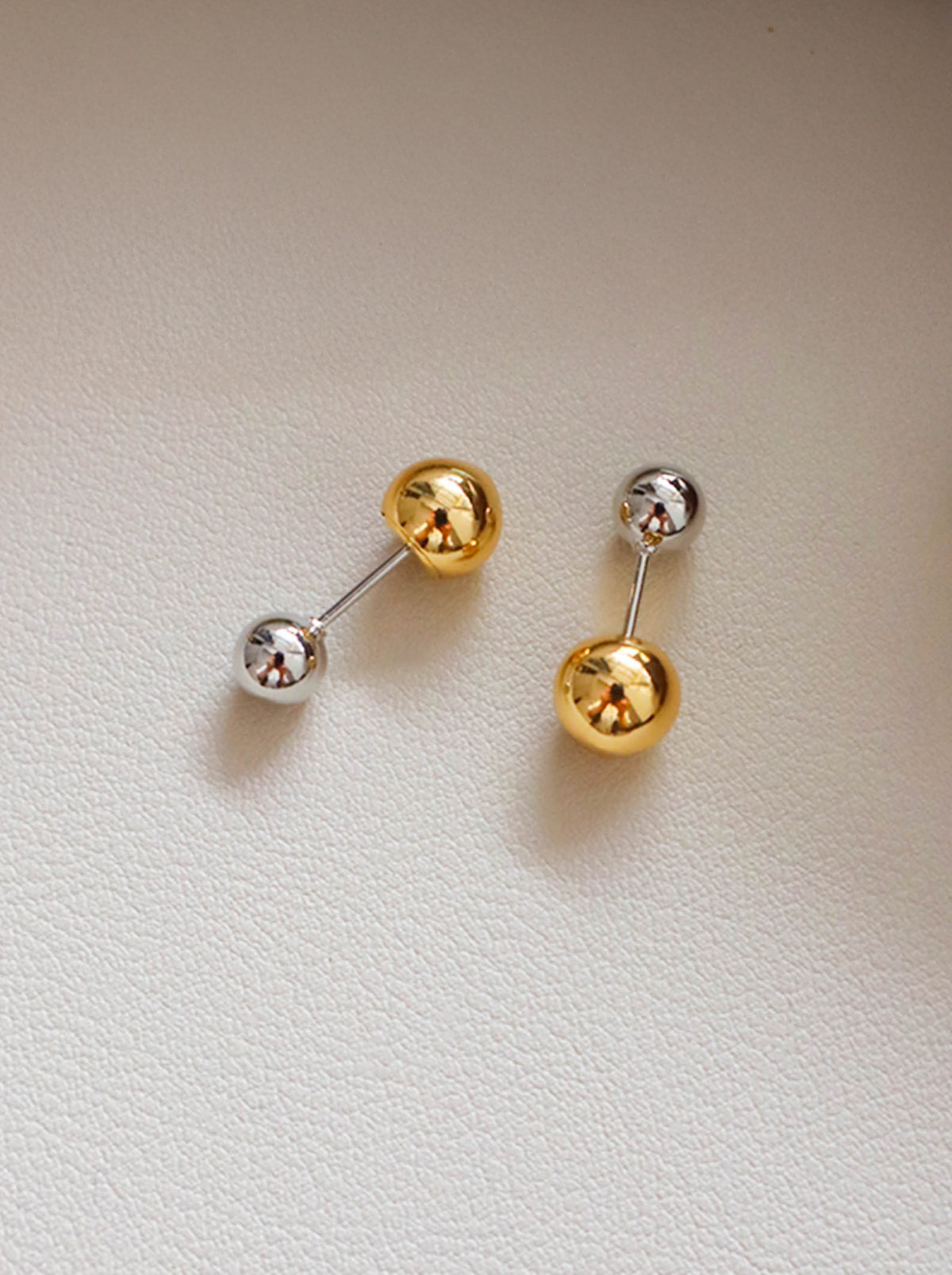 Gold Silver Duo Tone Ball Stud Earrings