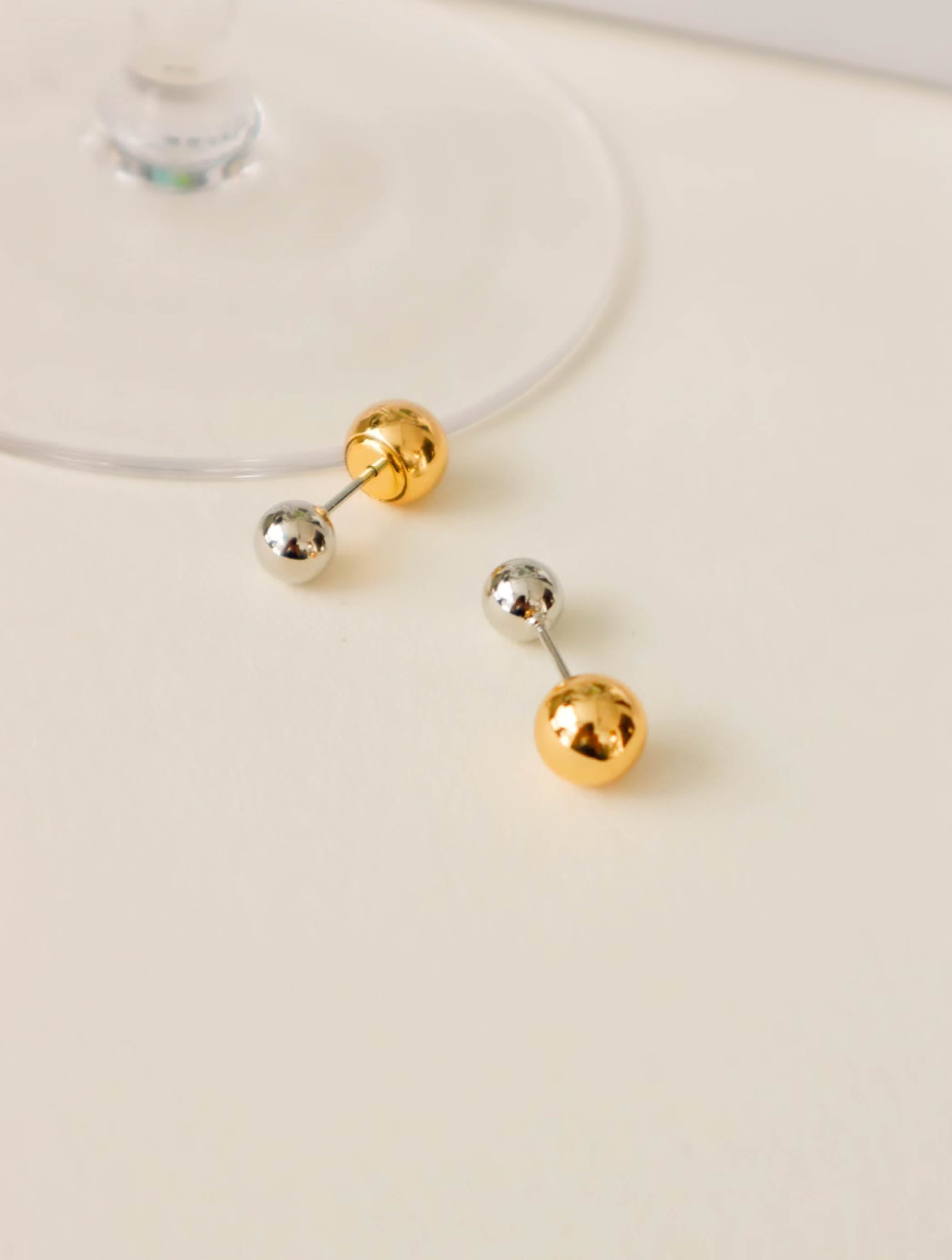 Gold Silver Duo Tone Ball Stud Earrings