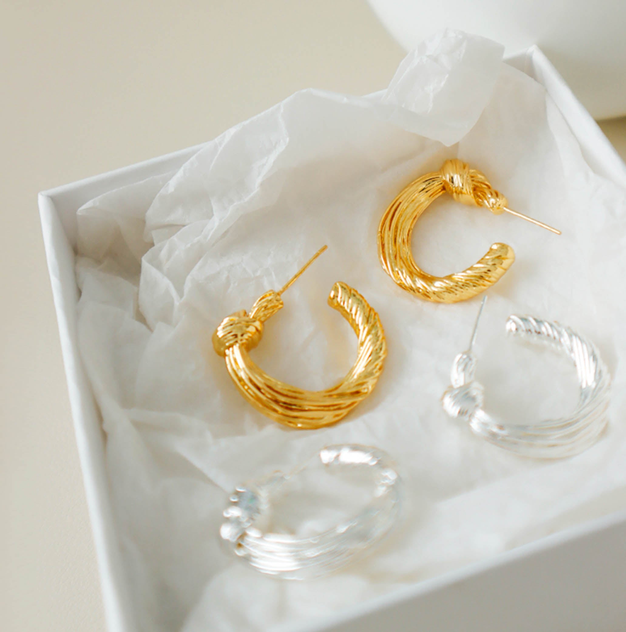 Gold Twisted Knot Thick Hoop Earrings