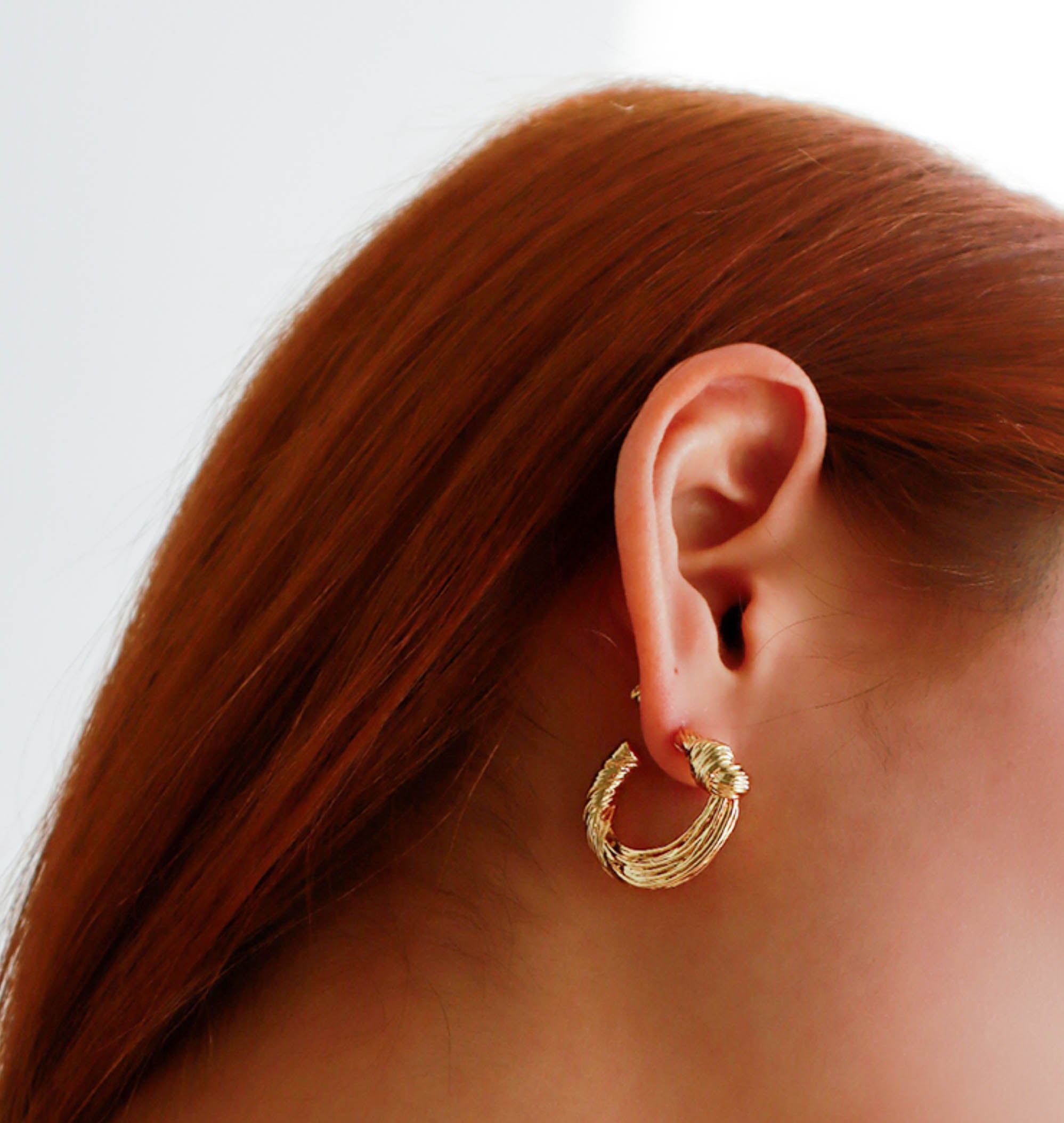 Gold Twisted Knot Thick Hoop Earrings