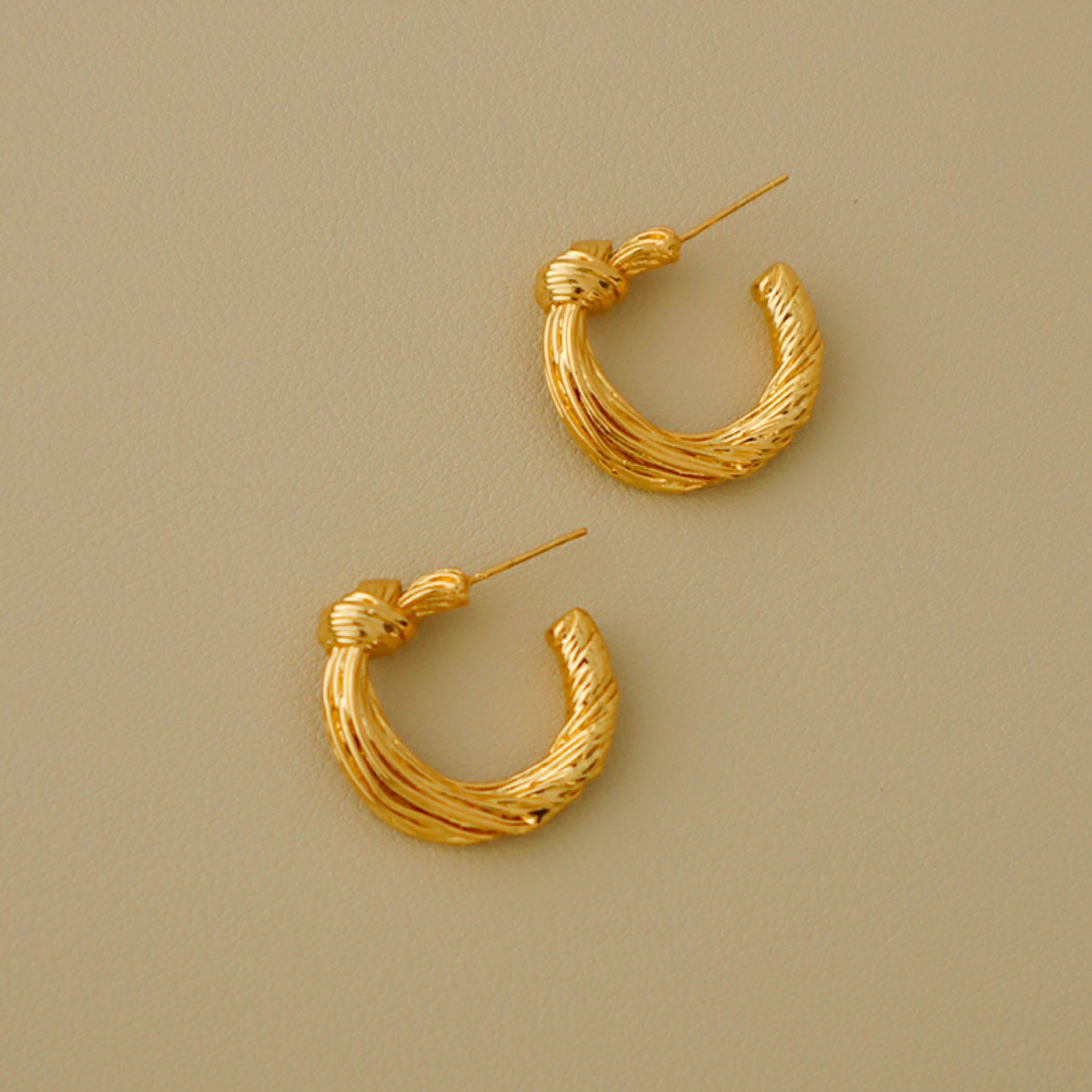 Gold Twisted Knot Thick Hoop Earrings