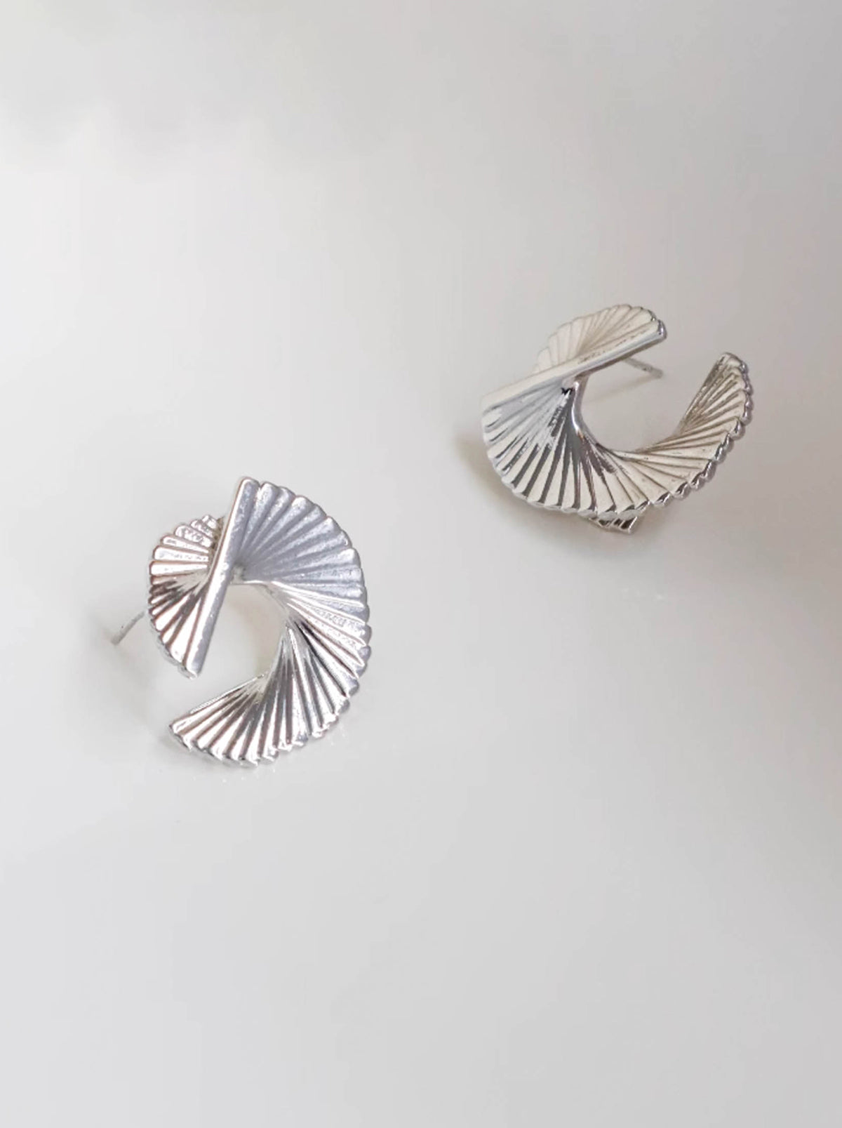 Silver Geometric Line Fan Stud Earrings