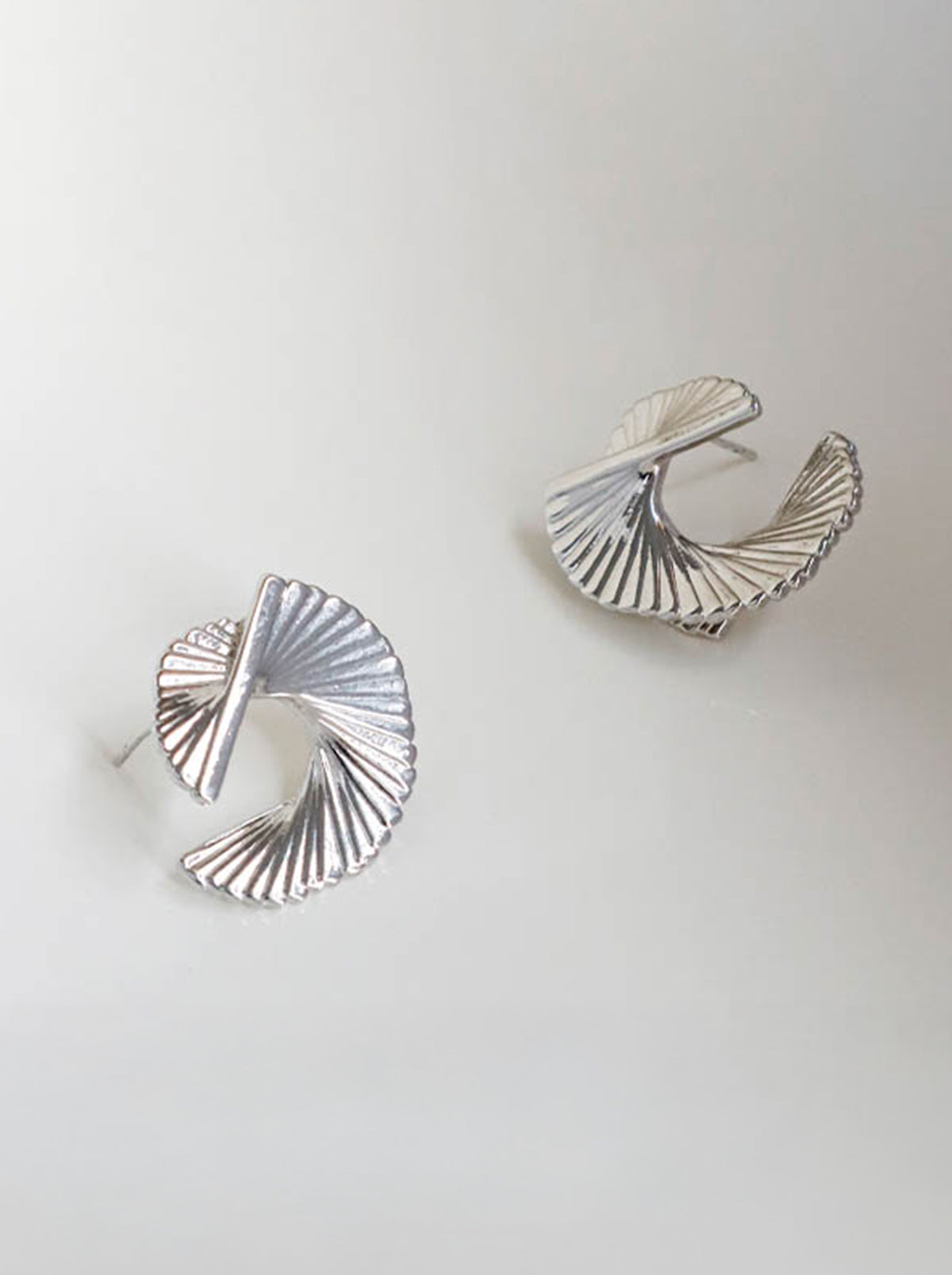 Silver Geometric Line Fan Stud Earrings