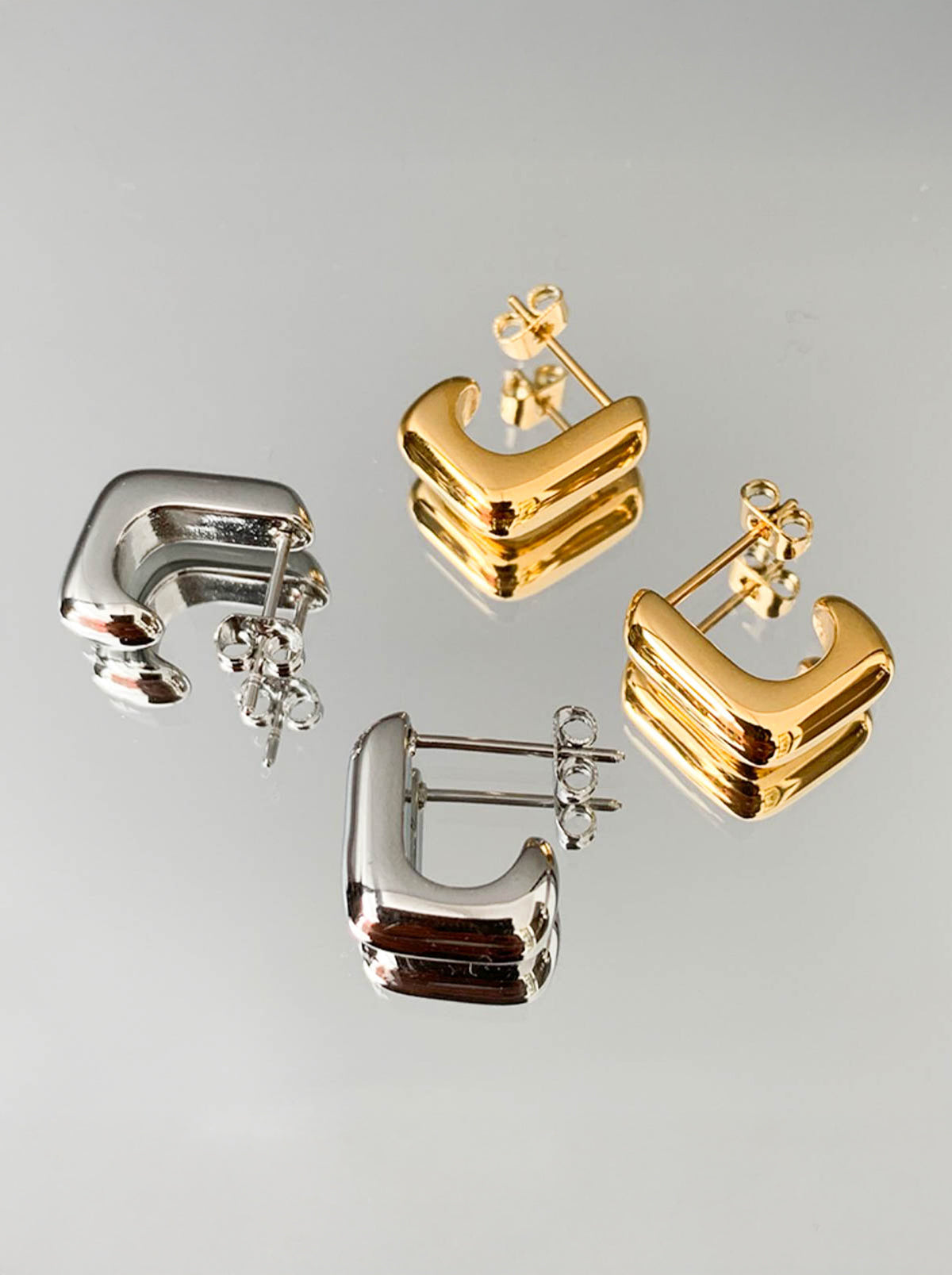 Gold/ Silver Square Stud Earrings