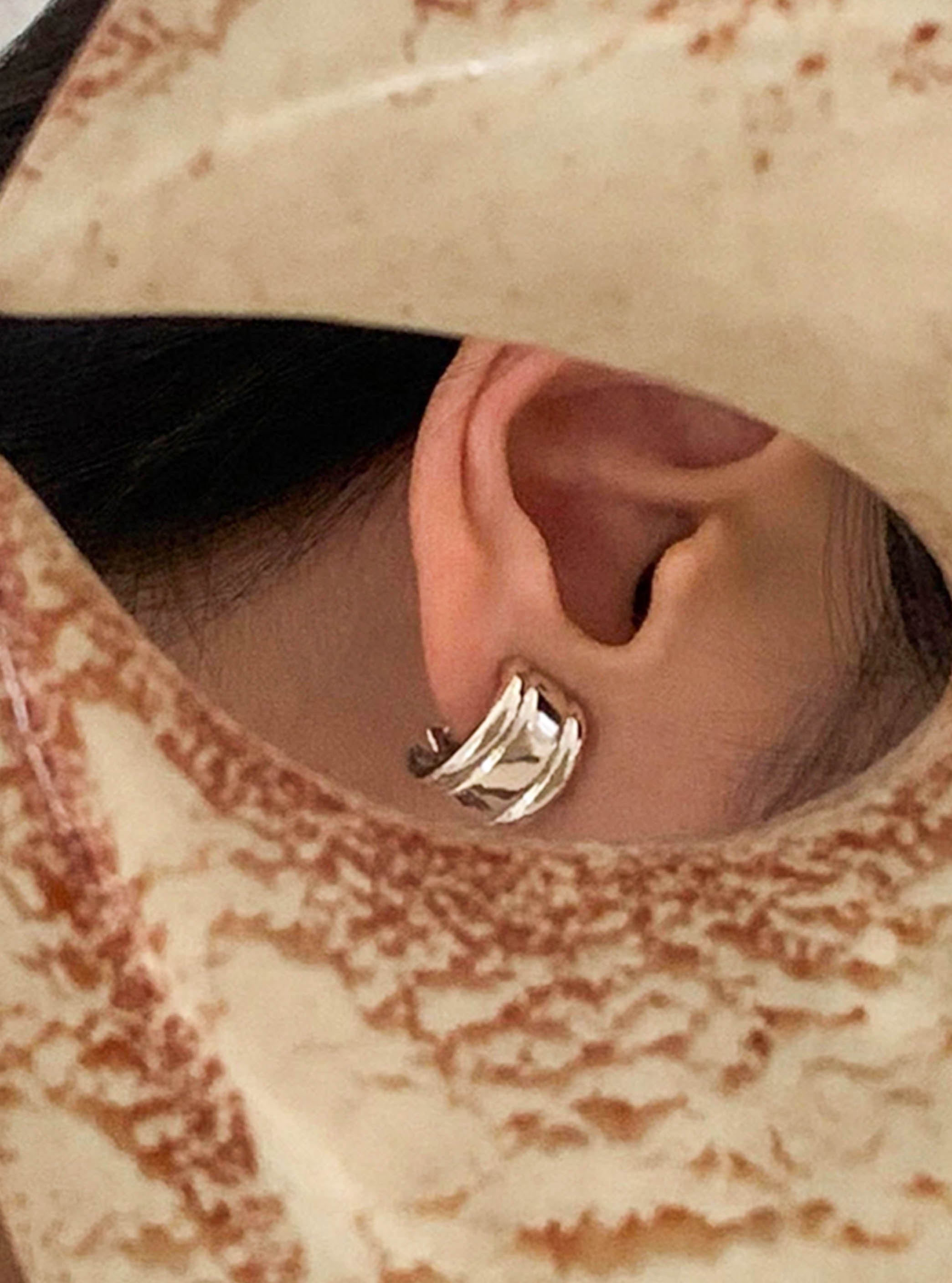 Silver C Shaped Hoop Earrings