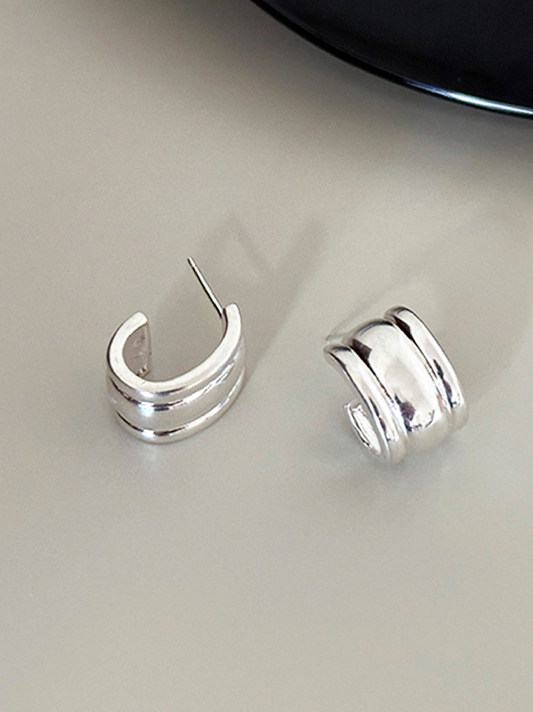 Silver C Shaped Hoop Earrings