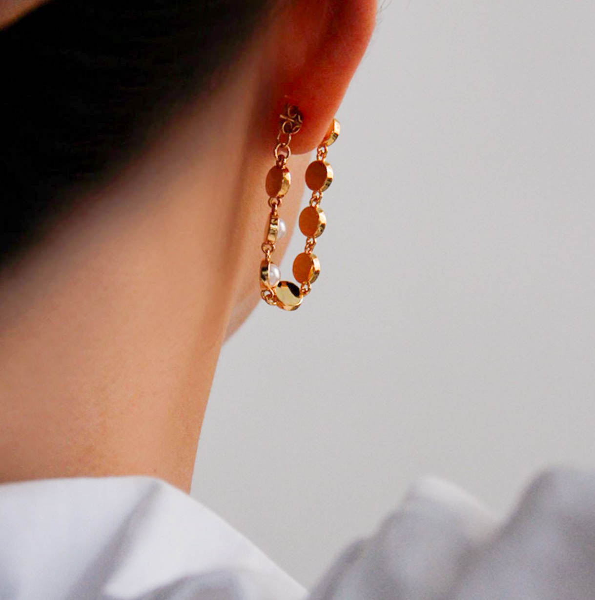 Gold Faux Pearl Fringe Drop Earring