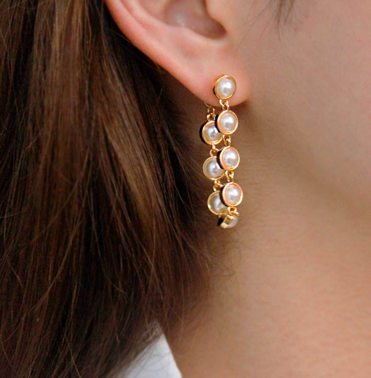 Gold Faux Pearl Fringe Drop Earring