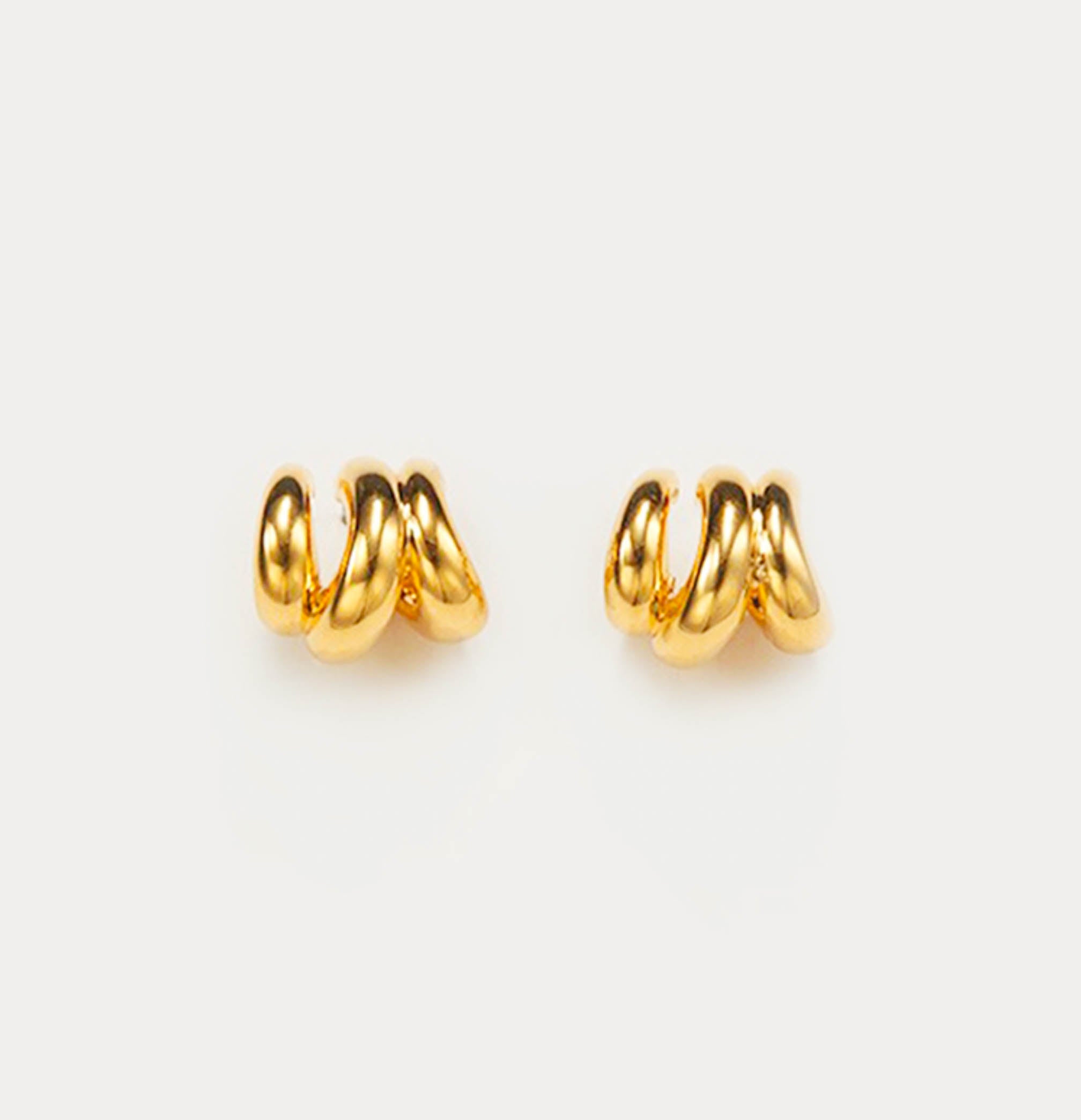 Gold/ Silver Triple Round Hoops Stud Earrings