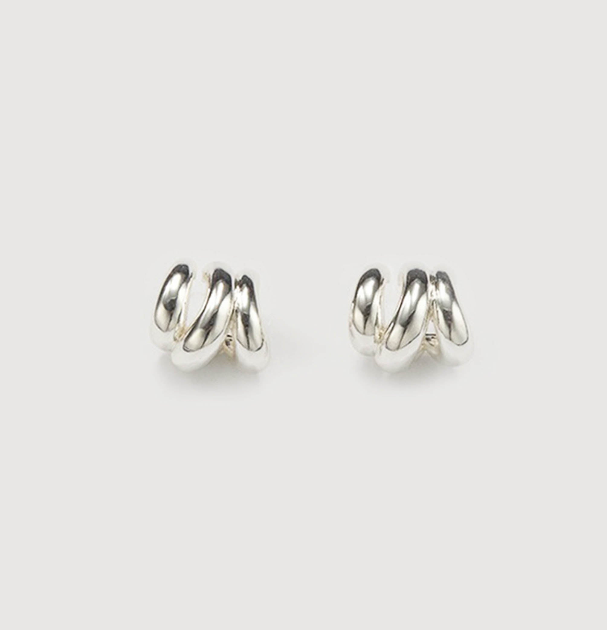 Gold/ Silver Triple Round Hoops Stud Earrings