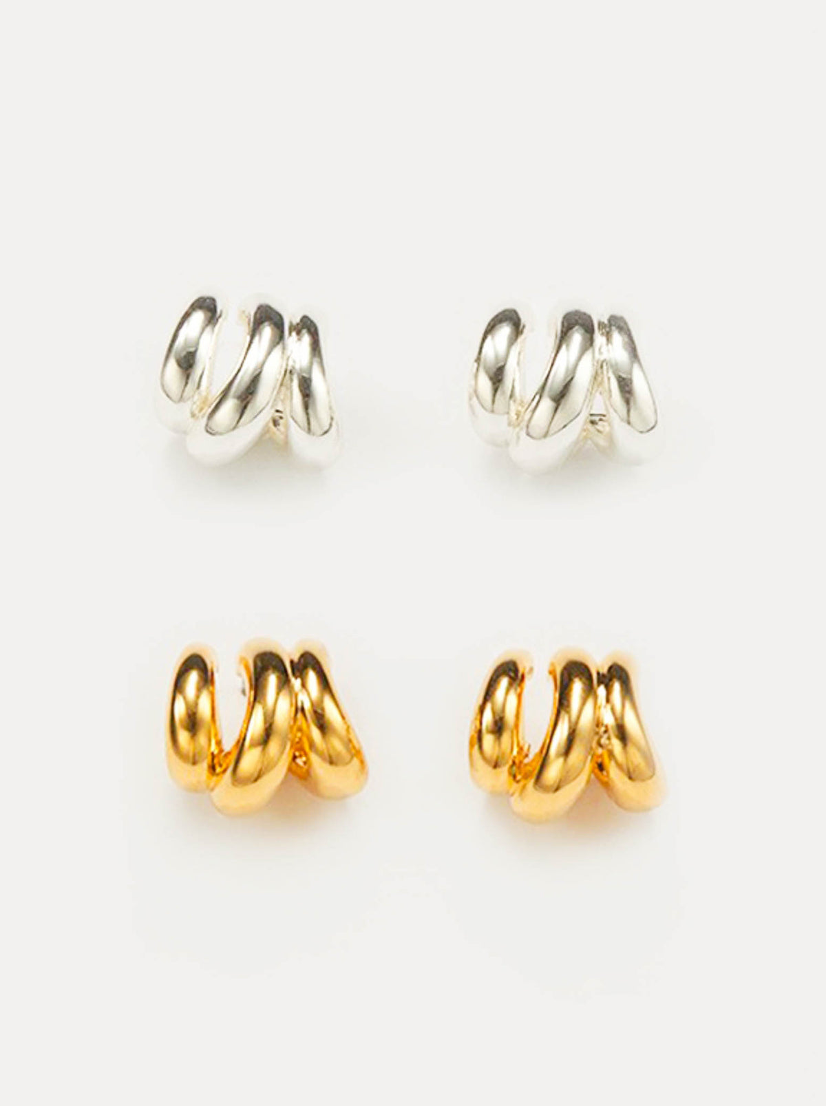 Gold/ Silver Triple Round Hoops Stud Earrings