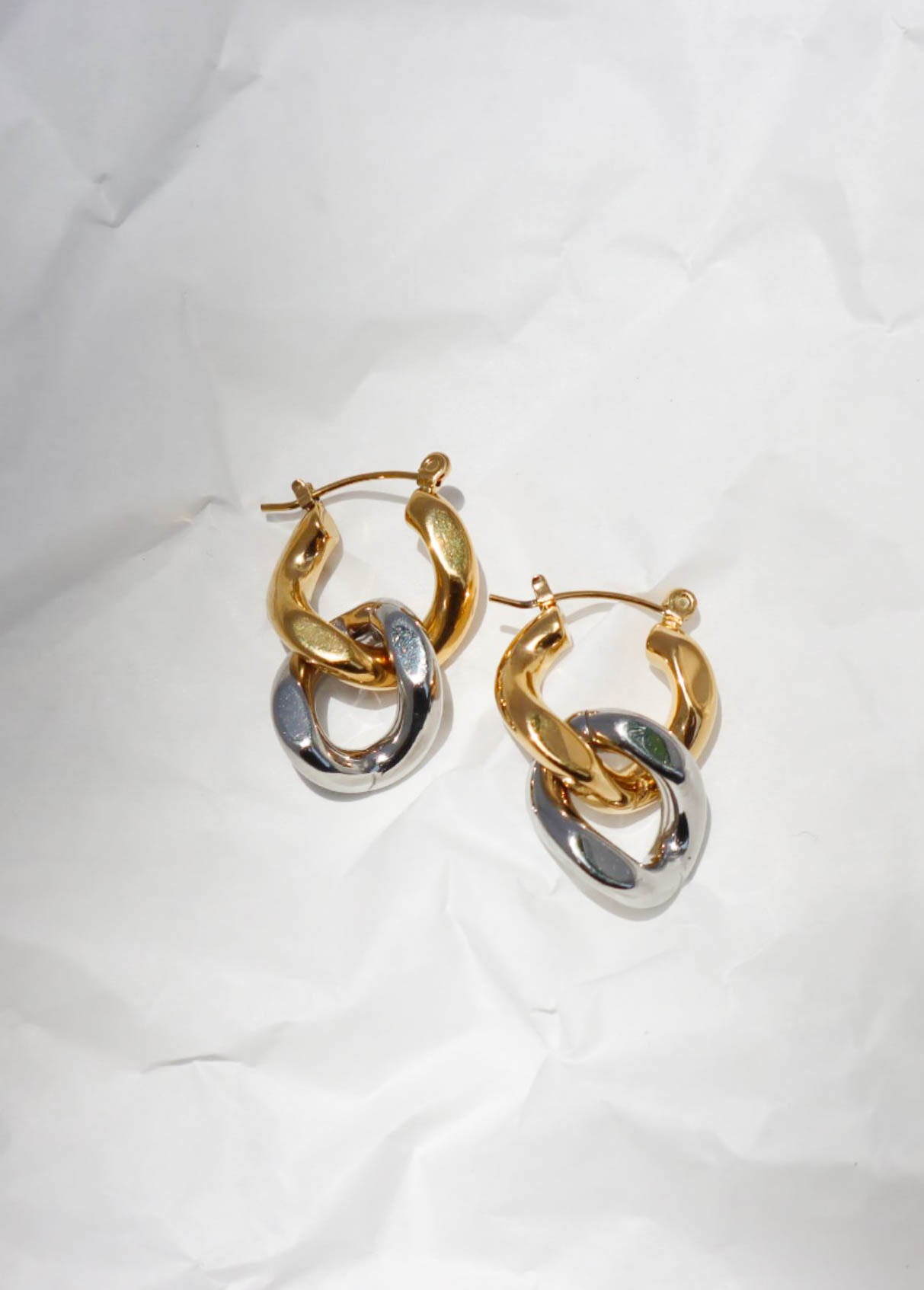 Gold Silver Duo Tone Chain Link Drop Earrings