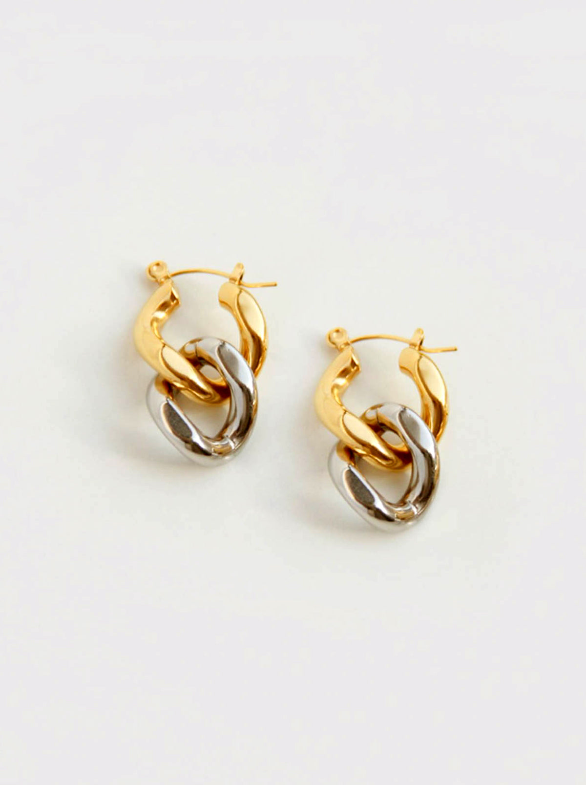 Gold Silver Duo Tone Chain Link Drop Earrings