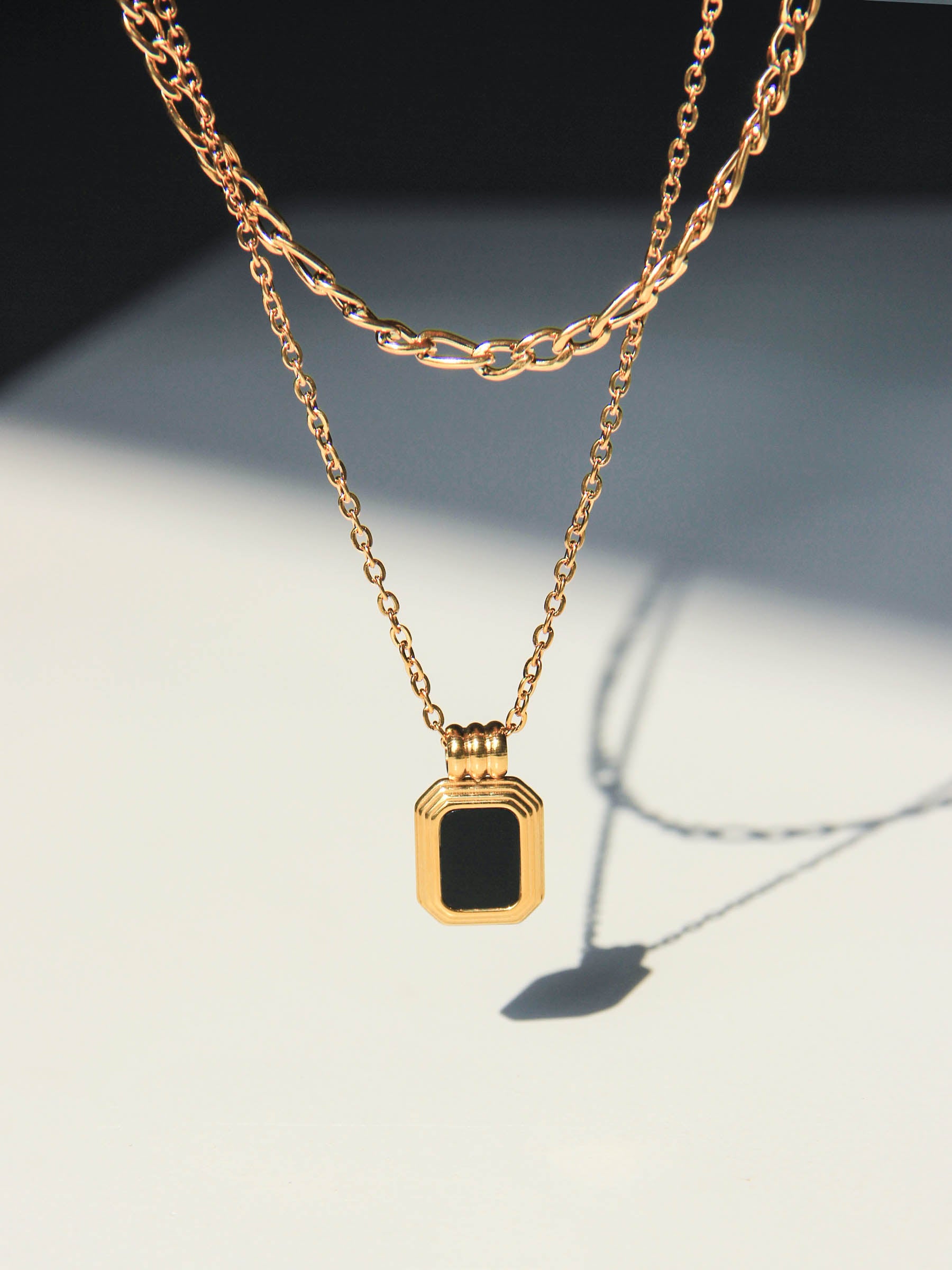 Gold Black Charm Pendant Layered Necklace