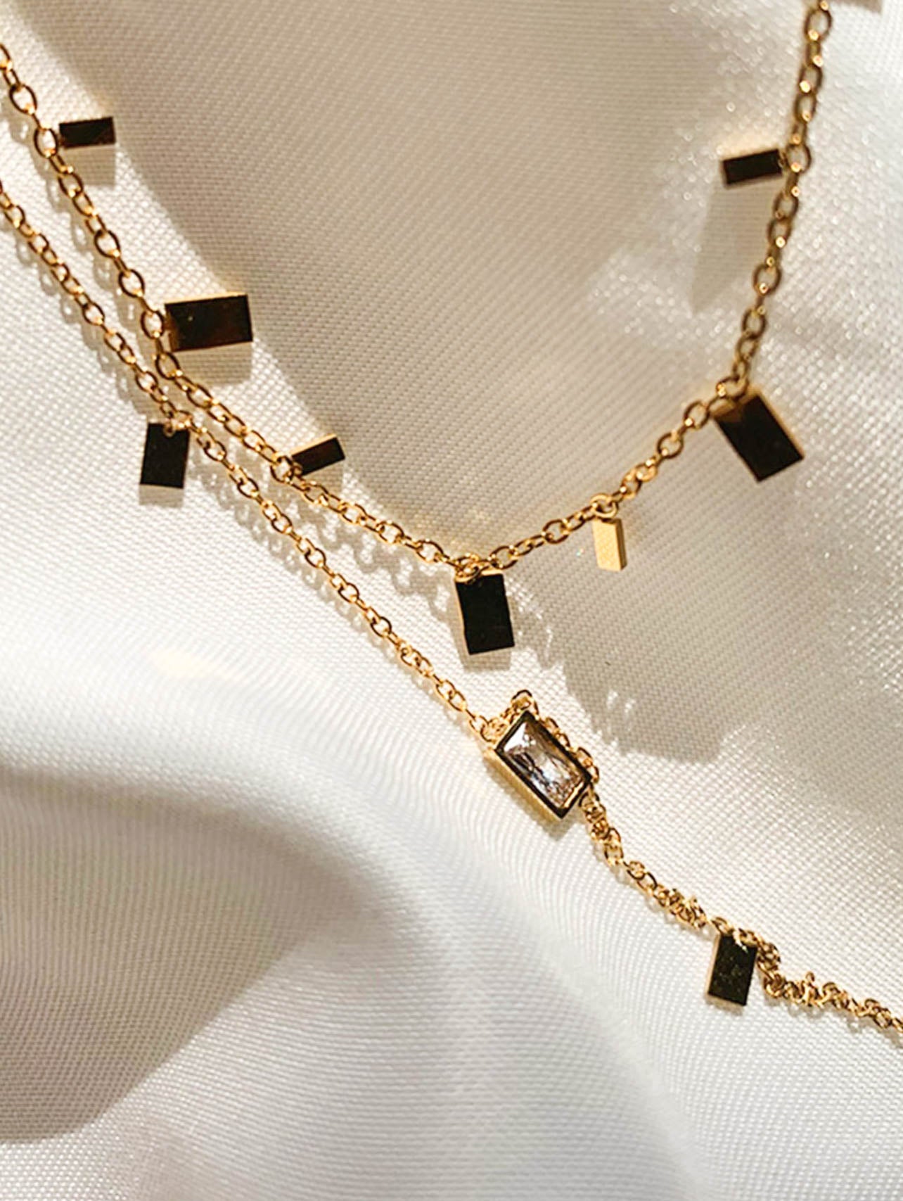 Gold Rectangle Pendant Chokers Chain Necklace