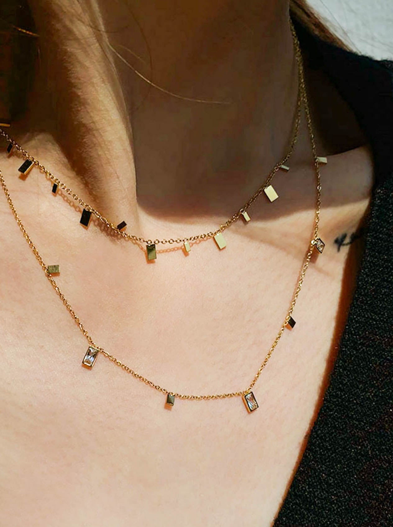 Gold Rectangle Pendant Chokers Chain Necklace