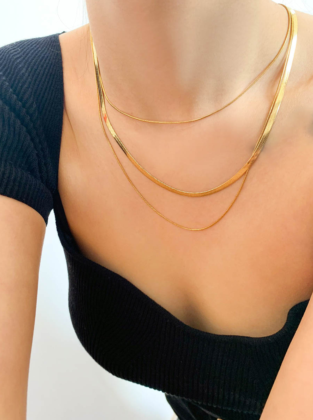 Gold Triple Layer Snake Chain Necklace