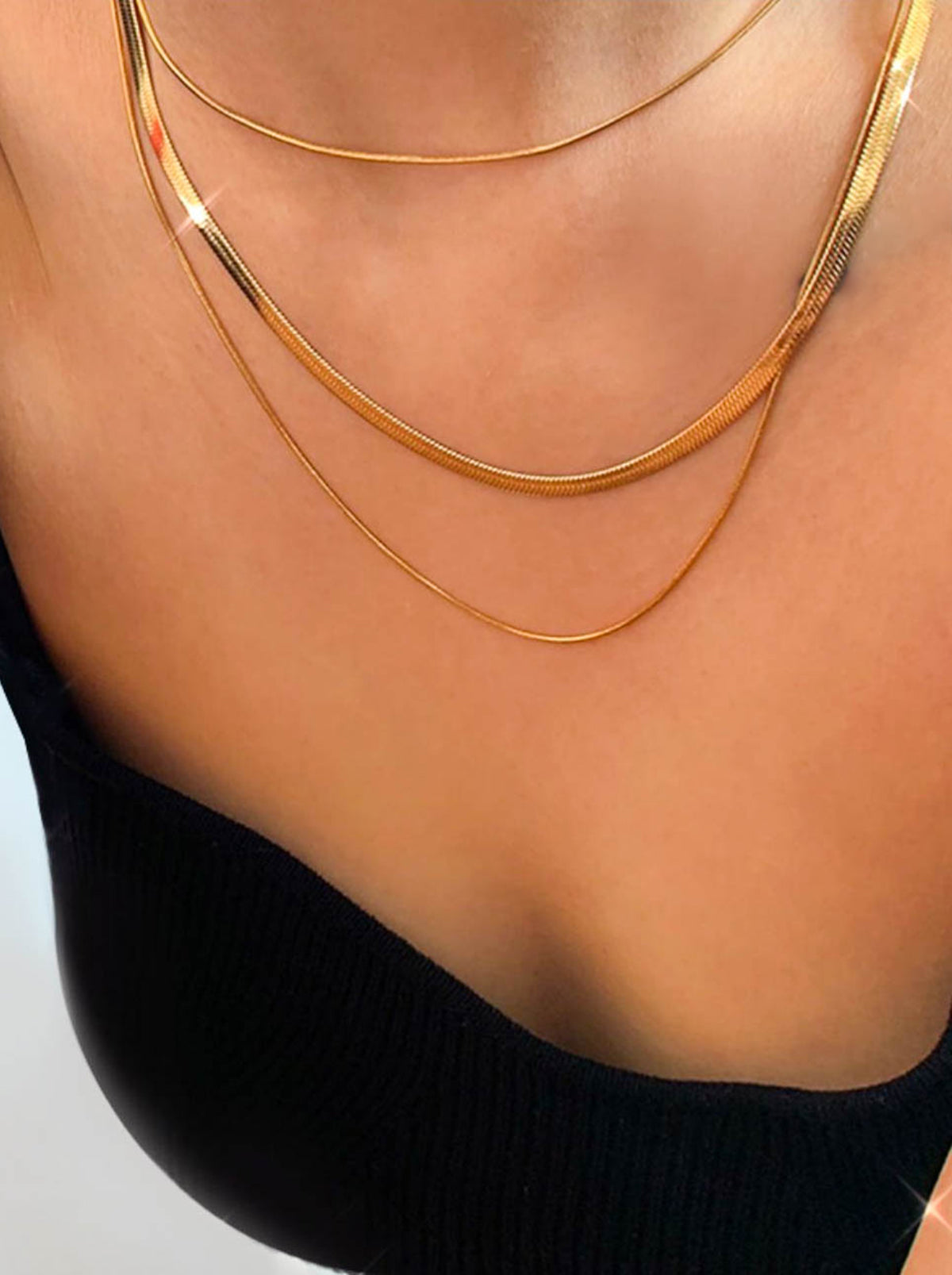 Gold Triple Layer Snake Chain Necklace