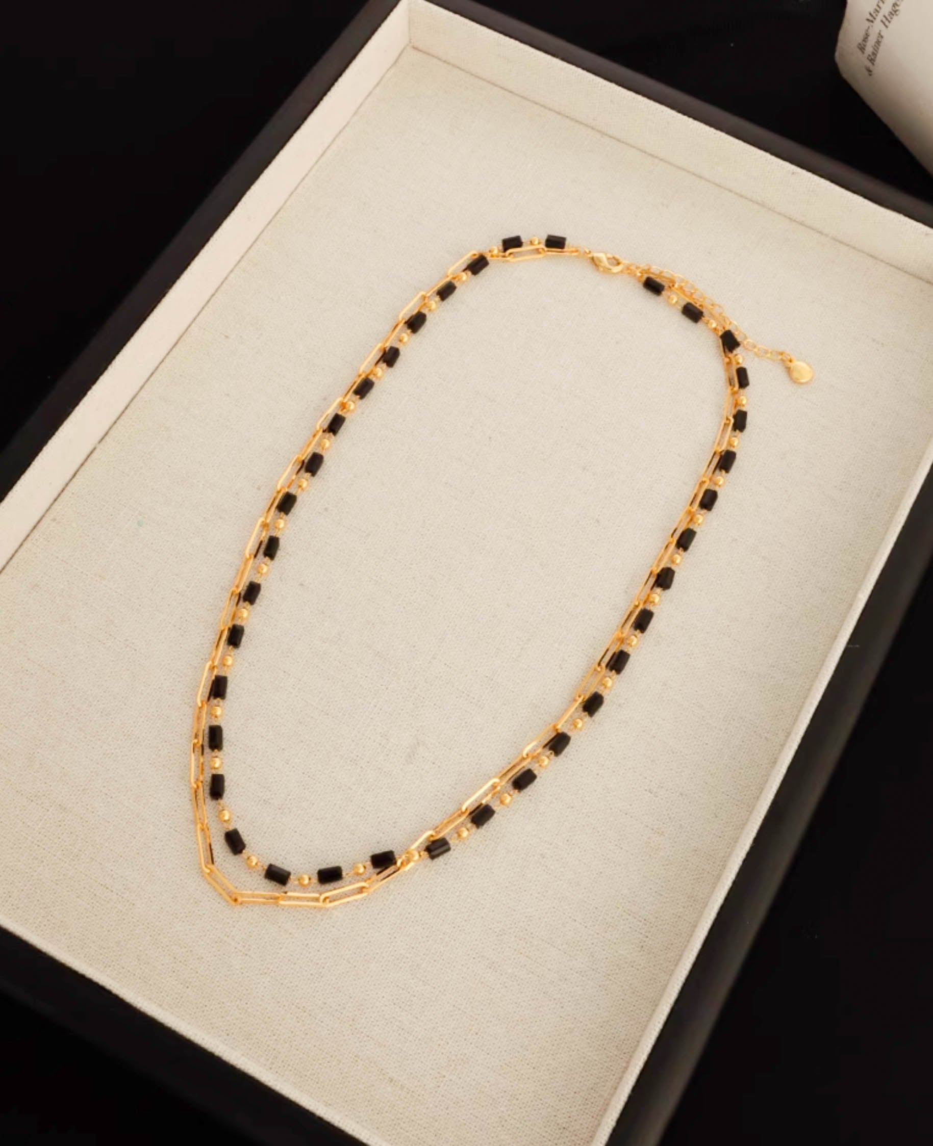 Gold Black Double Layer Chain Necklace