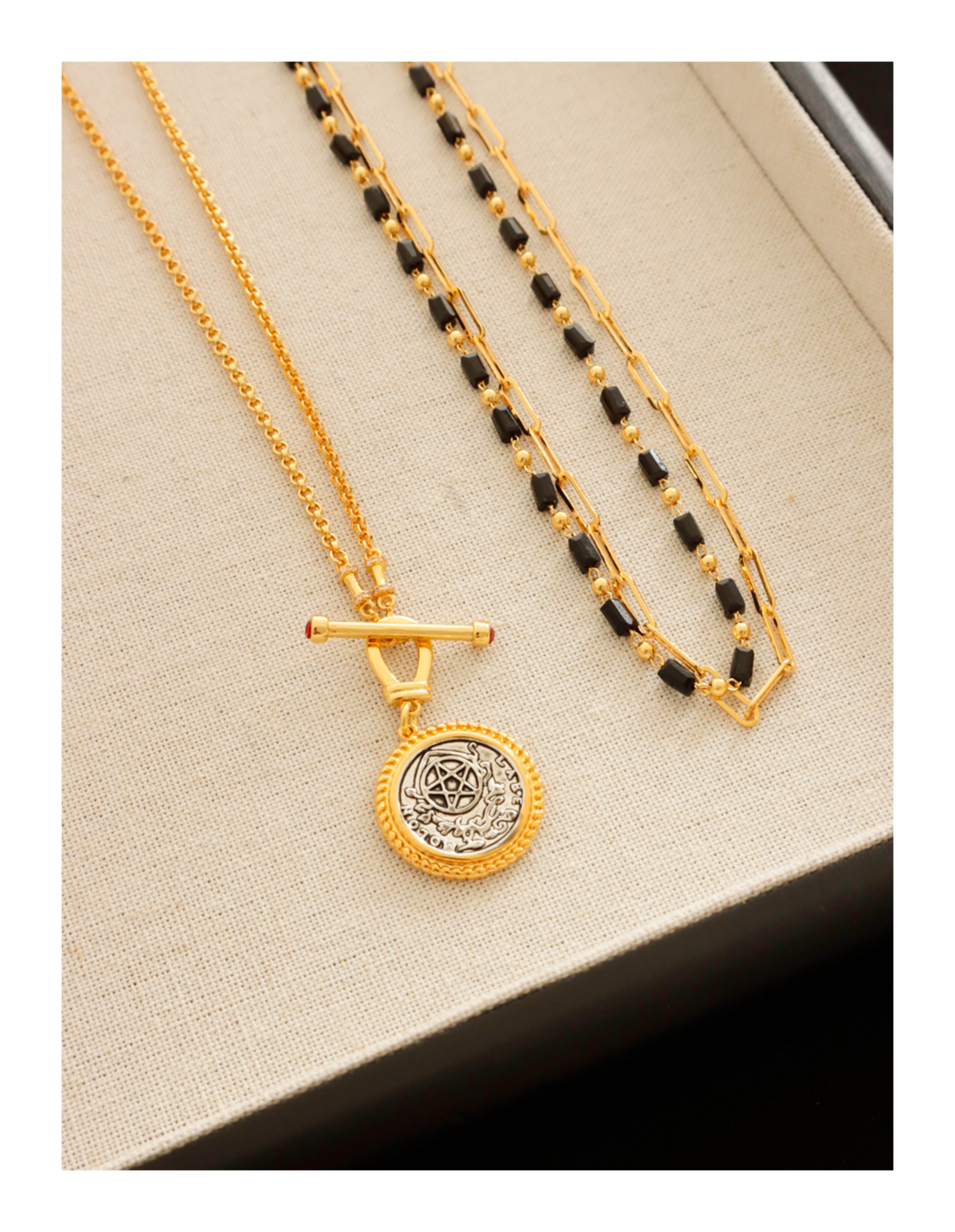 Gold Black Double Layer Chain Necklace