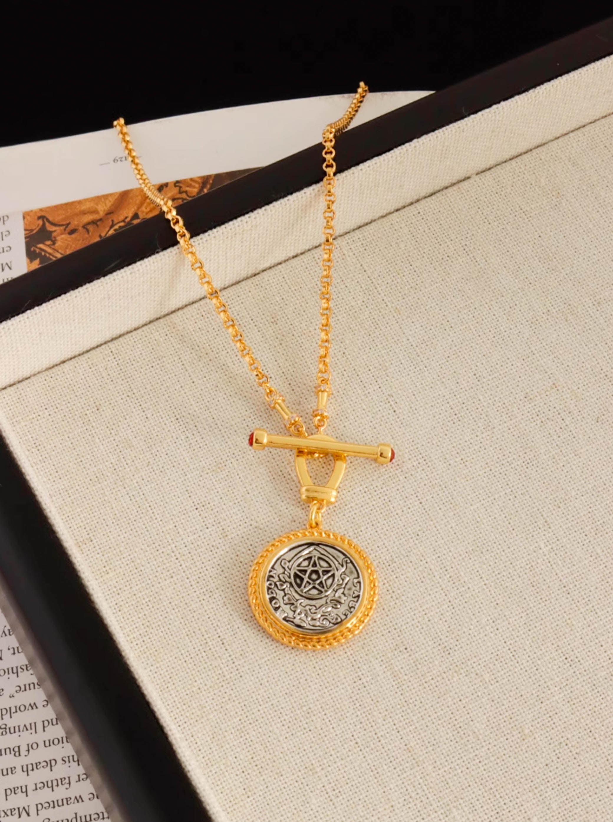 Gold Silver Vintage Coin Pendant Necklace