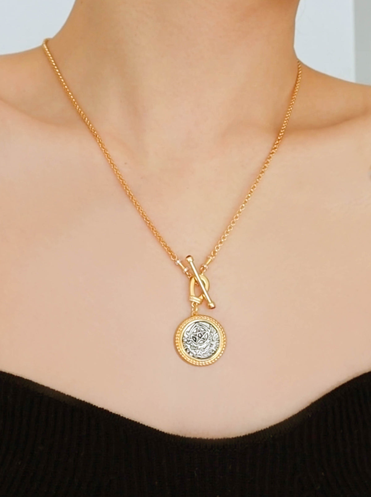 Gold Silver Vintage Coin Pendant Necklace