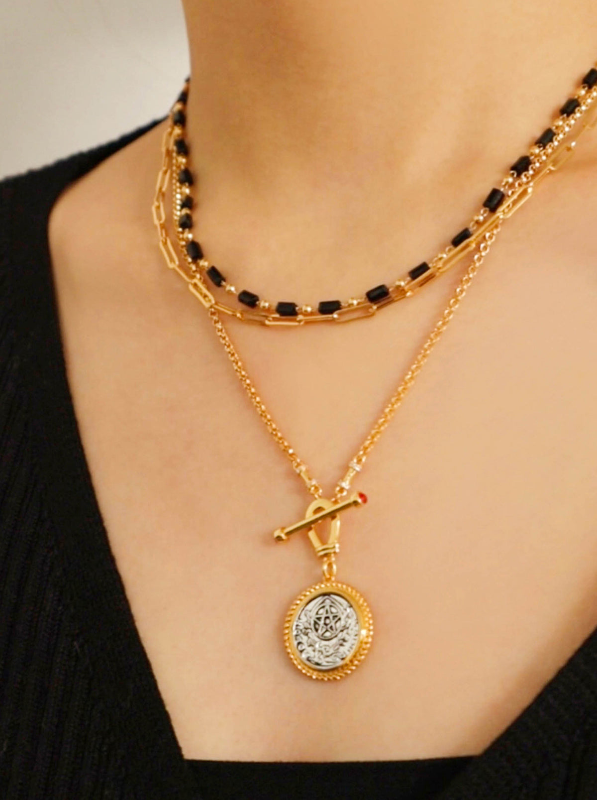 Gold Silver Vintage Coin Pendant Necklace