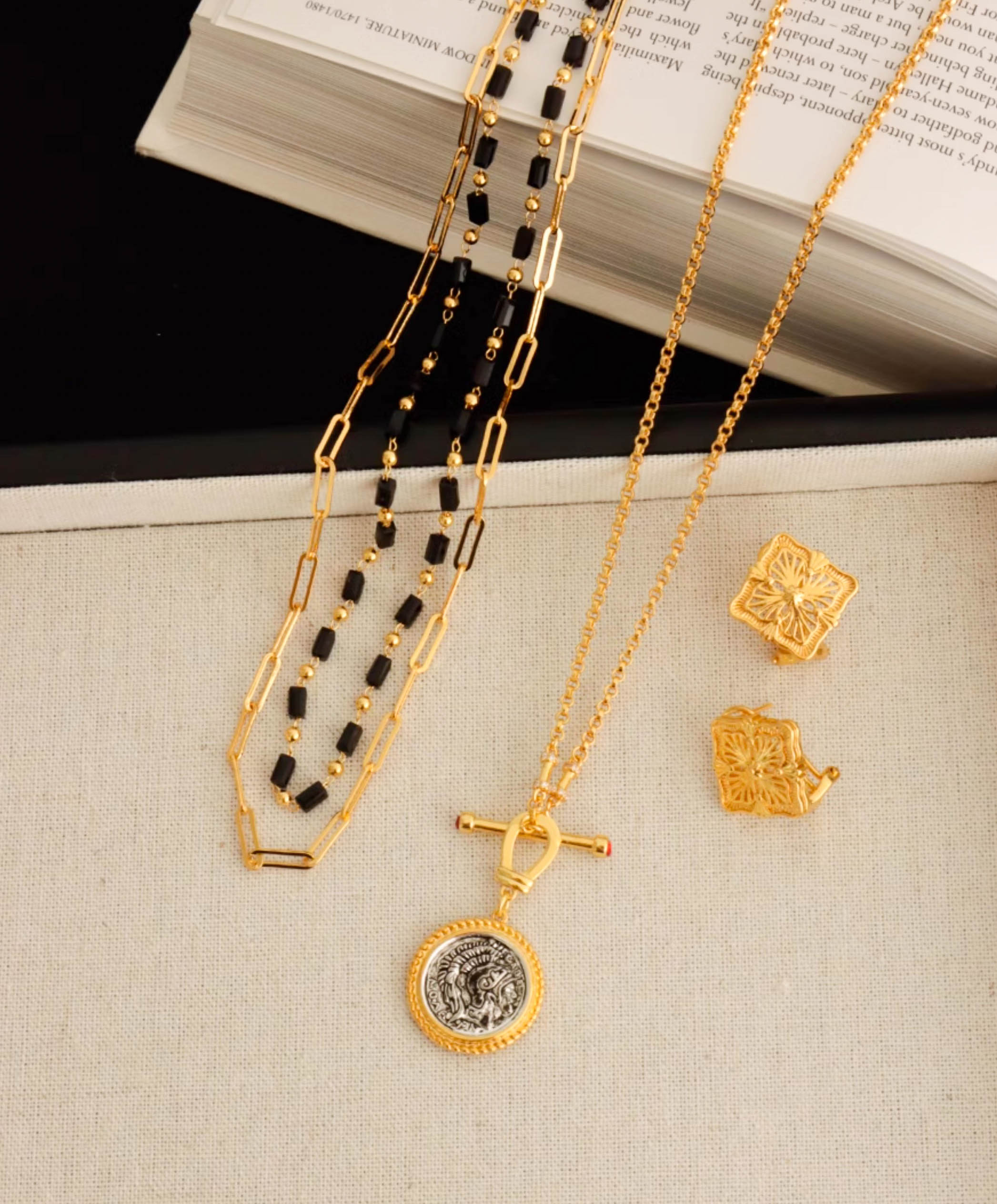 Gold Silver Vintage Coin Pendant Necklace