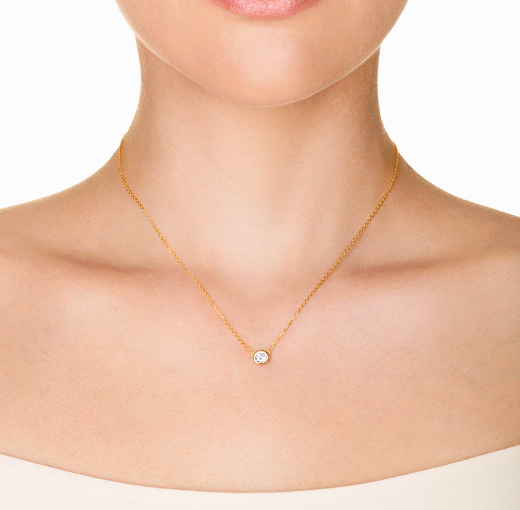 Gold Cubic Zirconia Pendant Choker Necklace