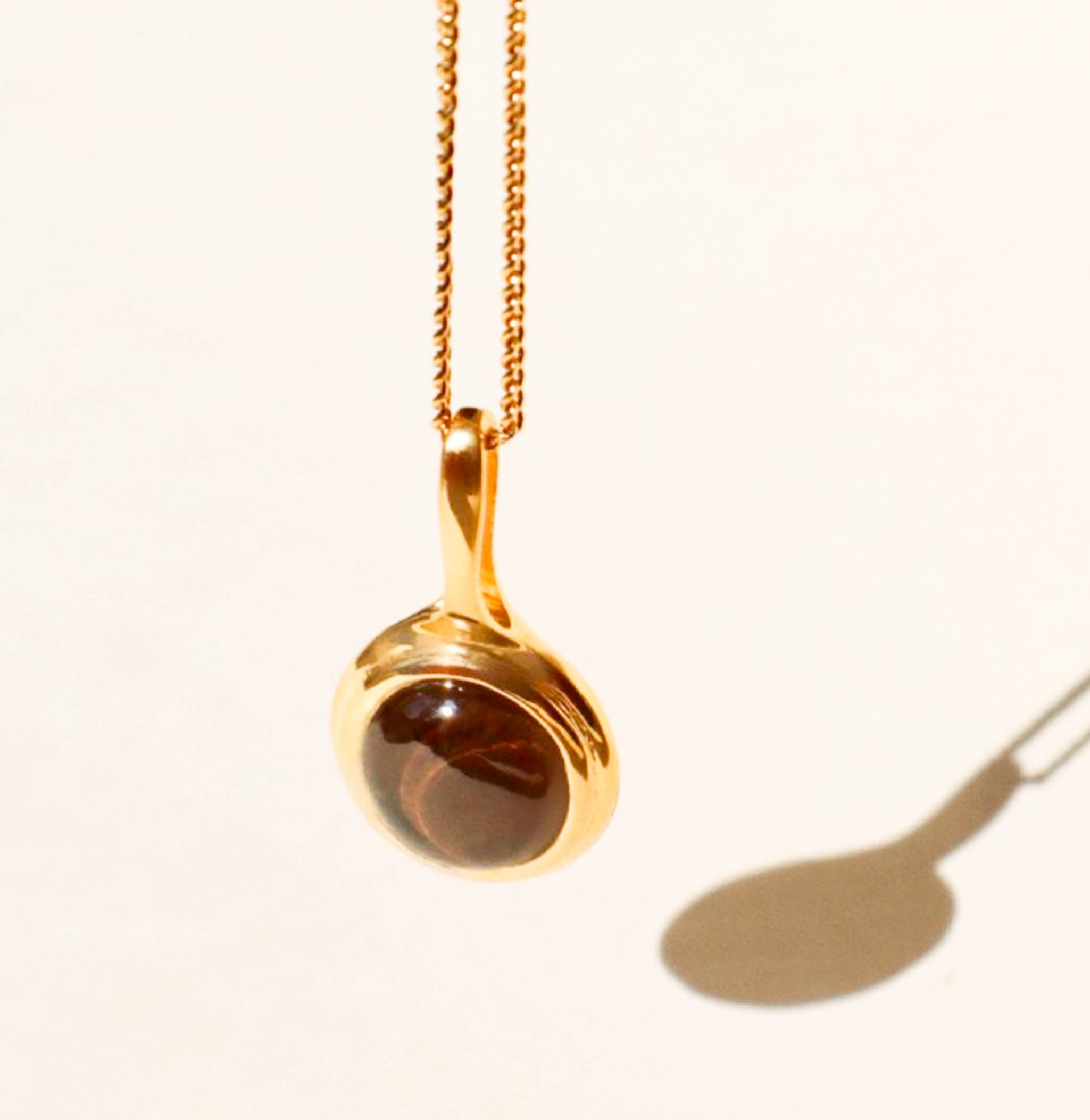 Gold Tiger's Eye Stone Brown Pendant Necklace