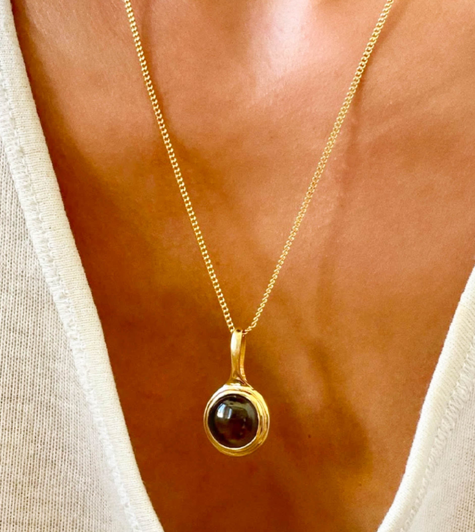 Gold Tiger's Eye Stone Brown Pendant Necklace