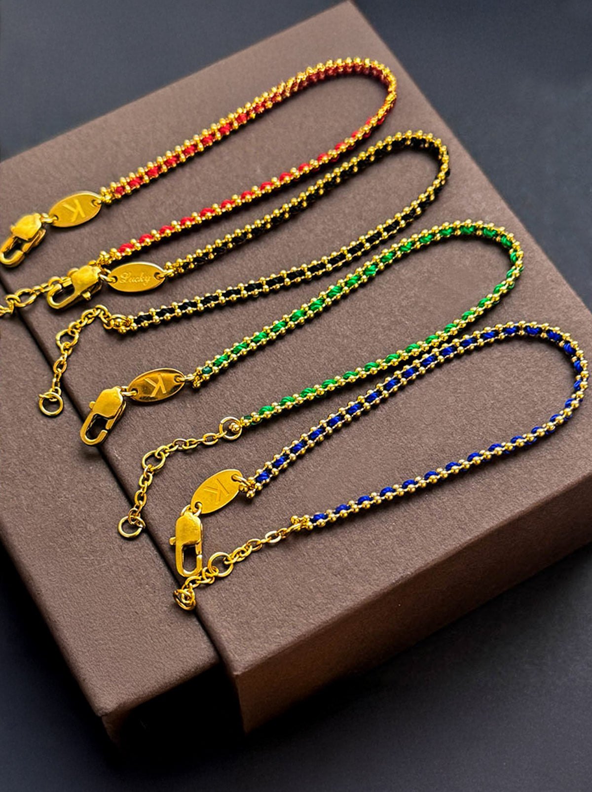 Gold Colorful Lucky Chain Bracelets, 8 Colors Available